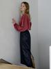 AVANT-G Back Slit Crop Knit T-Shirt - Brick