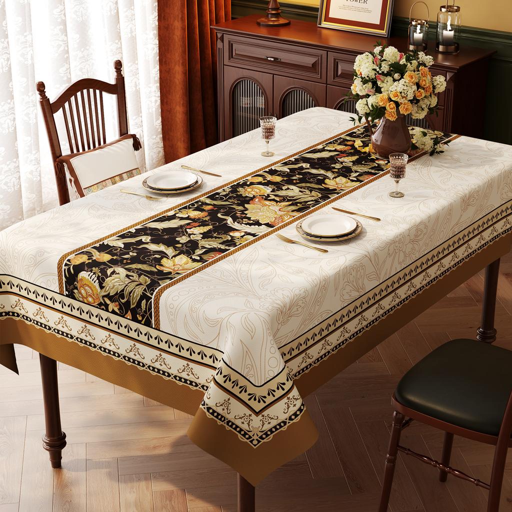 American Style Vintage Table Runner with Floral Jacquard Weave for Coffee Table Living Room Home Decoration Outdoor Picnic Mat