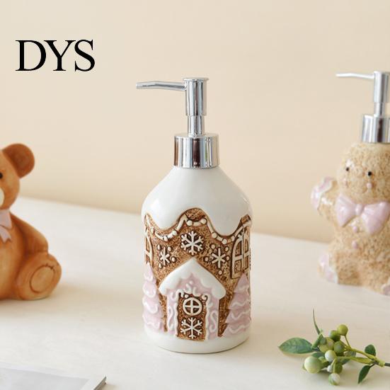 Decorative Ceramic Bottle Christmas Soap Dispenser, Gingerbread Man House Bear Liquid Hand Dispenser Container, Refillable Shower Gel Lotion