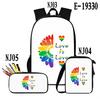 Classic Popular Colourful LGBT 3D Print 3pcs/Set Pupil School Bags Laptop Daypack Backpack Inclined Shoulder Bag Pencil Case