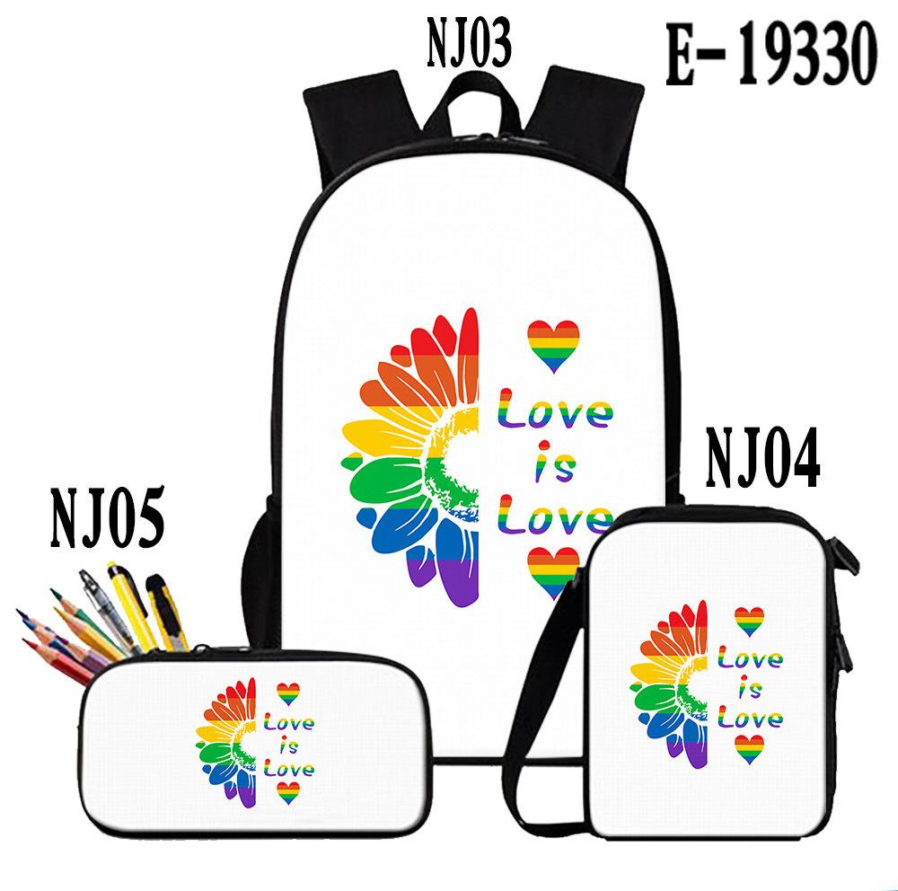 Classic Popular Colourful LGBT 3D Print 3pcs/Set Pupil School Bags Laptop Daypack Backpack Inclined Shoulder Bag Pencil Case
