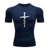 Men's Compression Fitness T-Shirt, Nail Cross Jesus Printed Quick Dry Breathable Athletic Shirt for Gym Workout Running Training Activewear