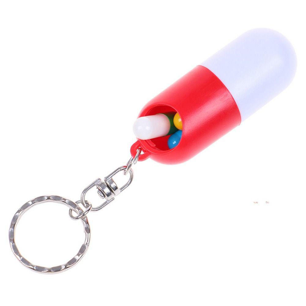 Capsule Shaped Travel Pill Box Key Chain Drug Container Keychain  Medicine Storage