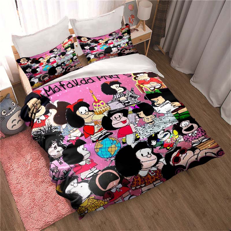 Kawaii Anime Mafalda All Season Twin Bedding Set 3 Piece Comforter Set Bed Duvet Cover Double King Comforter Cover Home Textiles