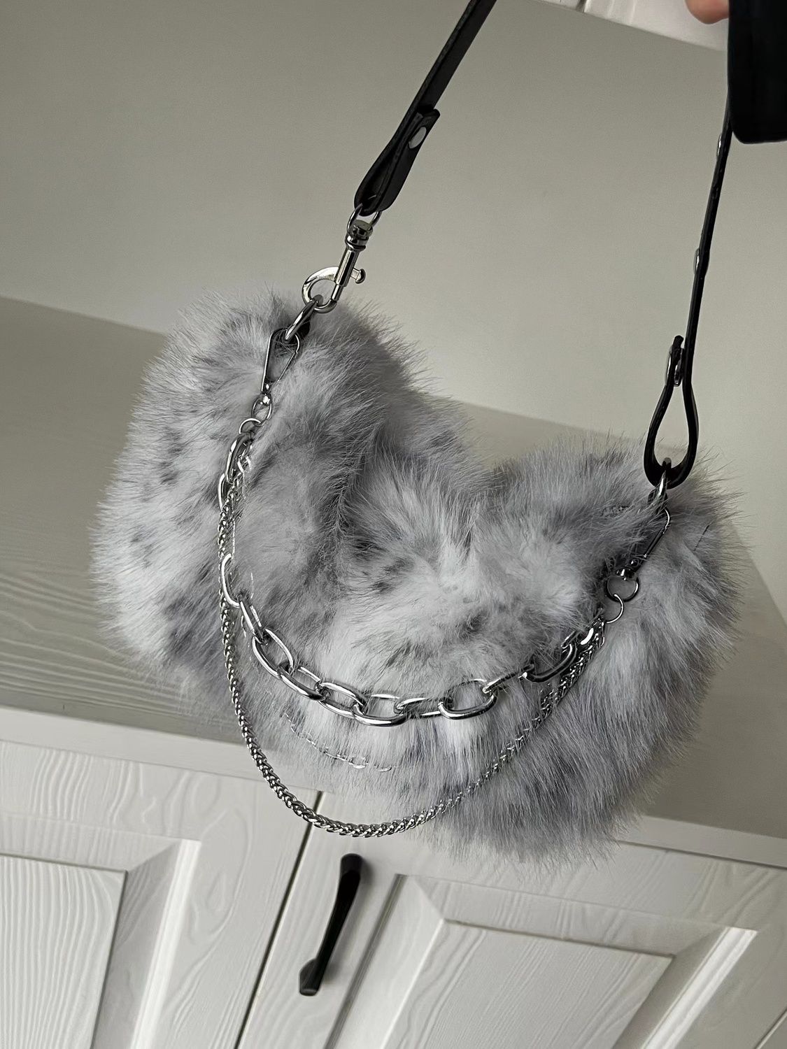 

JIAERDI Vintage Y2K Handbag Women Autumn New Hot Girls Chain Plush Soft Shoulder Bag Ladies Harajuku Grey Underarm Bag Aesthetic серый