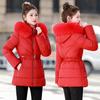 Winter thickened slim-fitting cotton-padded clothes New fashion fur collar polyester cotton-padded jacket Women's cotton-padded clothes Warm black