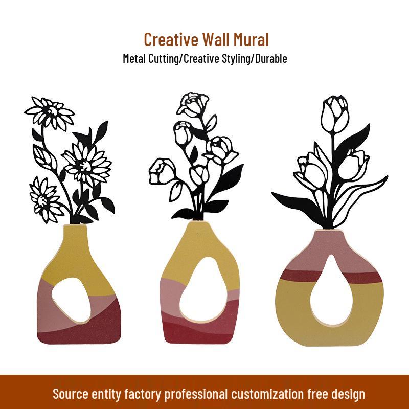 

Bohemian Wall Mural: Metal Flowers in Wooden Vase