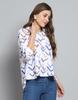 Monte Carlo Womens Printed Off White Collar Neck 3/4 Sleeve Top