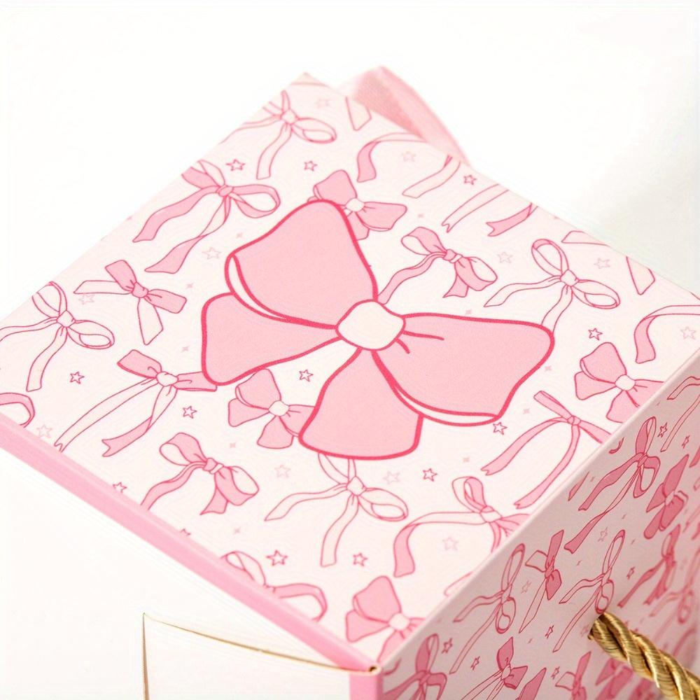 25pcs Pink Bow Gift Boxes with Ribbon and Handle Paper Treat Boxes Souvenir Gifts Box Handbag Box Party Favor Boxes Gift Wrap Box