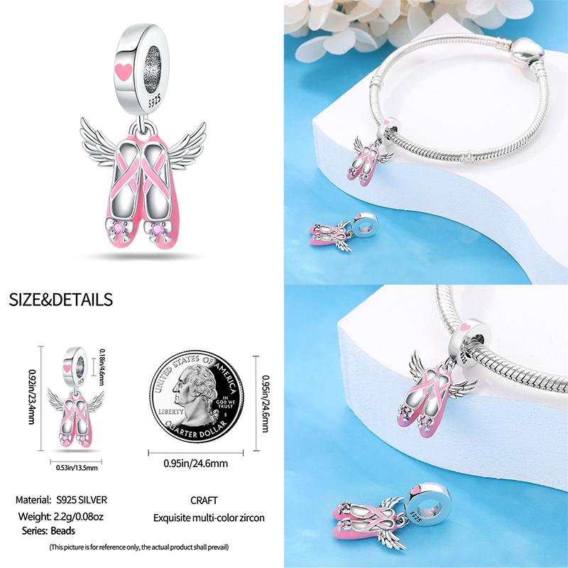Suitable For 3Mm Authentic Bracelets Genuine Copper Color Pink Ballet Skirt Shoes Romantic Paris Decorative Charms Bead Elements Jewelry Creation