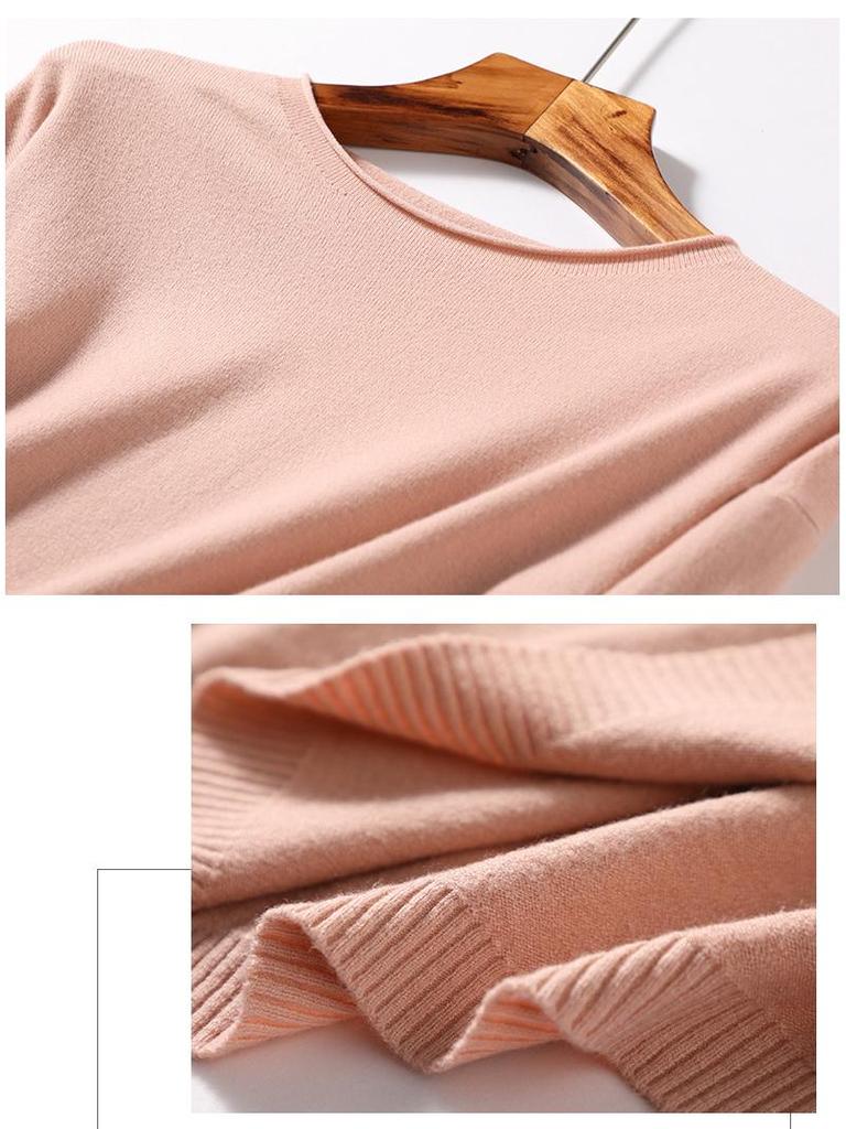 Autumn/Winter Women's Wool Sweater: Round & V-Neck, Rolled Edge, Long Sleeve, Thin Knit Top
