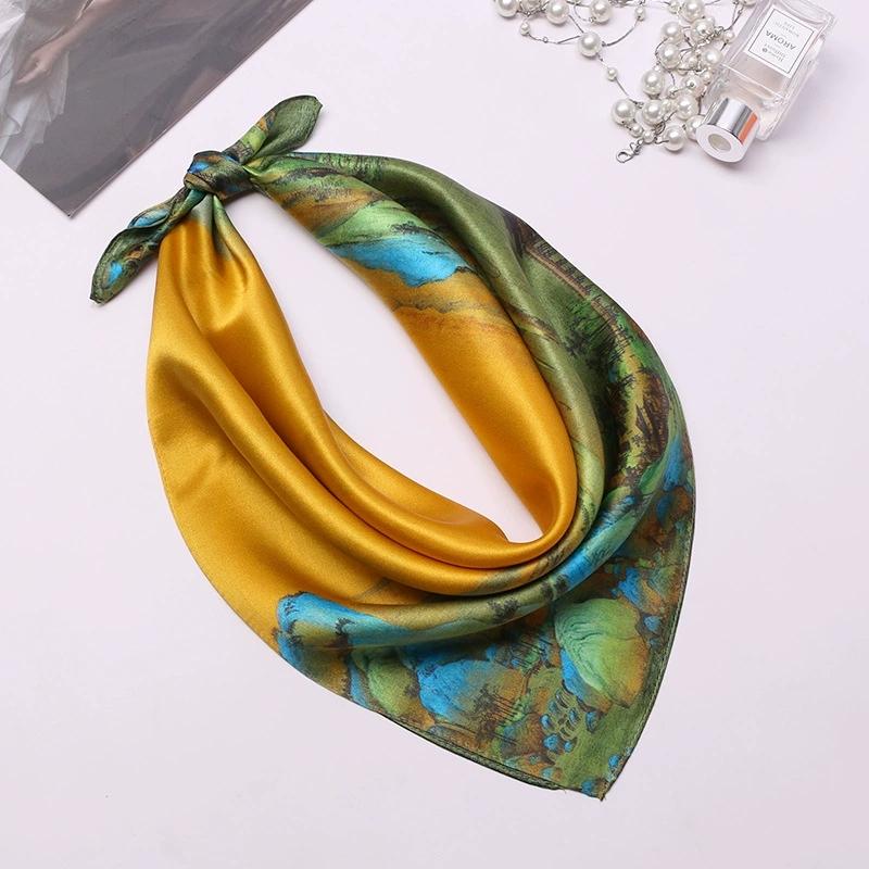 

53CM Square Pure Silk Square Scarf 100% Mulberry Silk Decorative Flower Hairband Necktie Small Neckerchief for Women 53x53cm