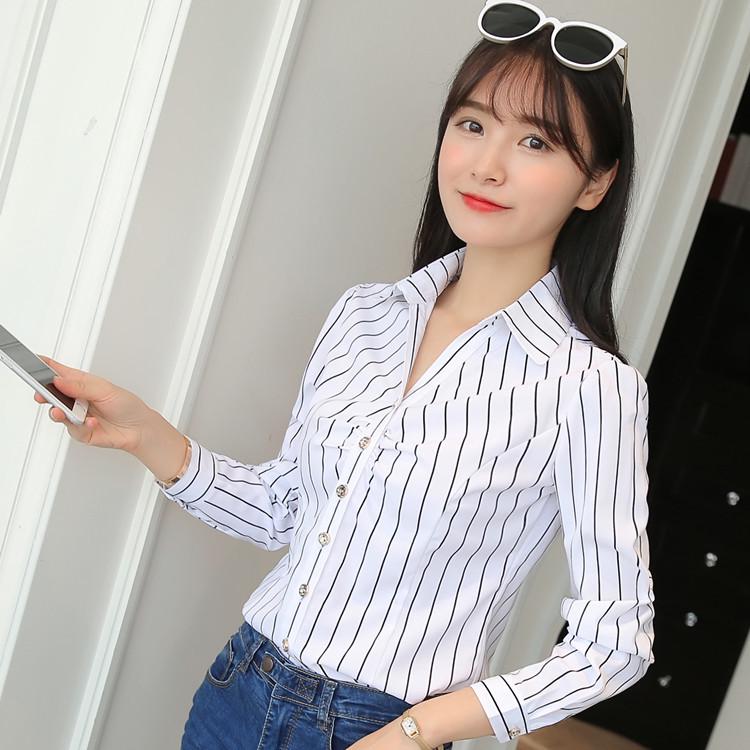 Korean Style Women's Slim Fit V-Neck White Shirt - Autumn 2024 Fashion Long Sleeve Casual Top