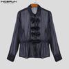INCERUN Men Long Sleeve Bow Knot Mesh Sheer Hollow Out Party T-shirts Tops
