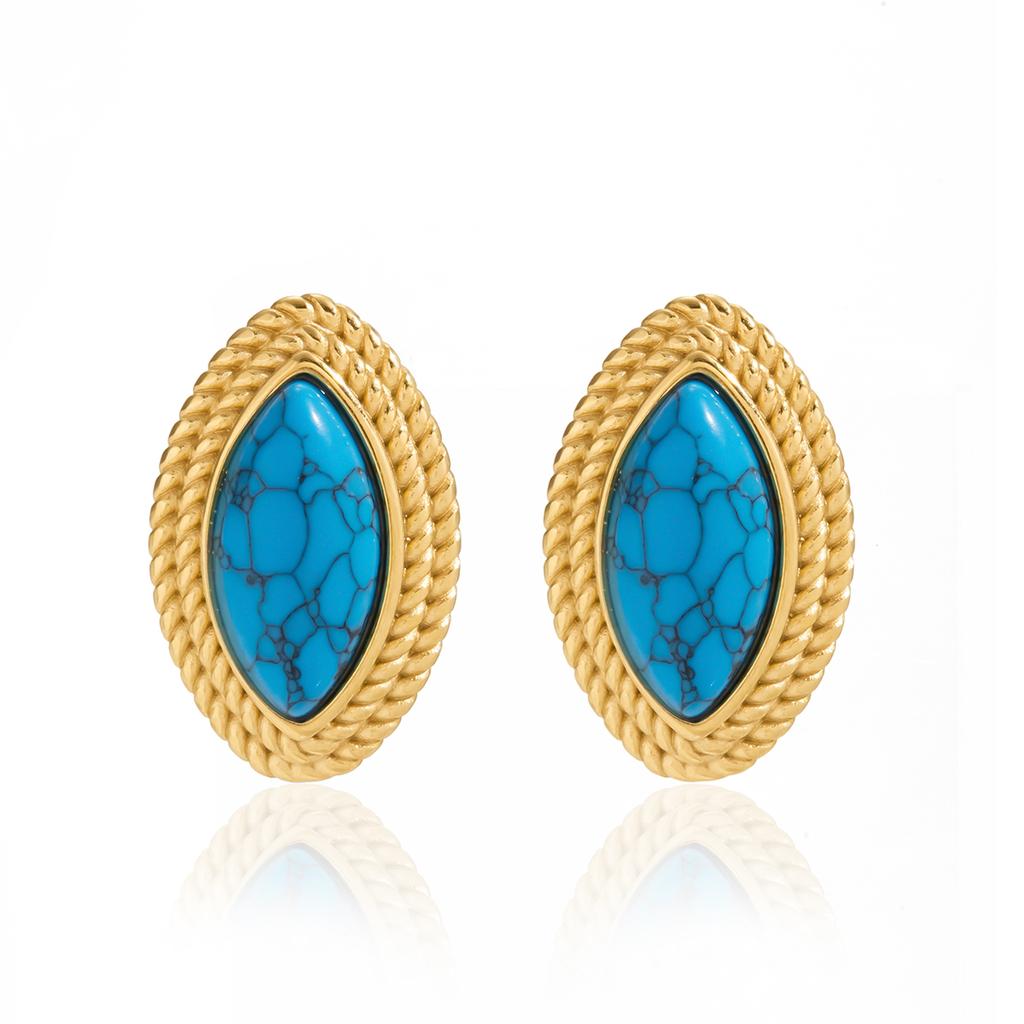 Youthway Retro-Style Women'S Teardrop Stud Earrings Blue Turquoise Stainless Steel Hypoallergenic Jewelry