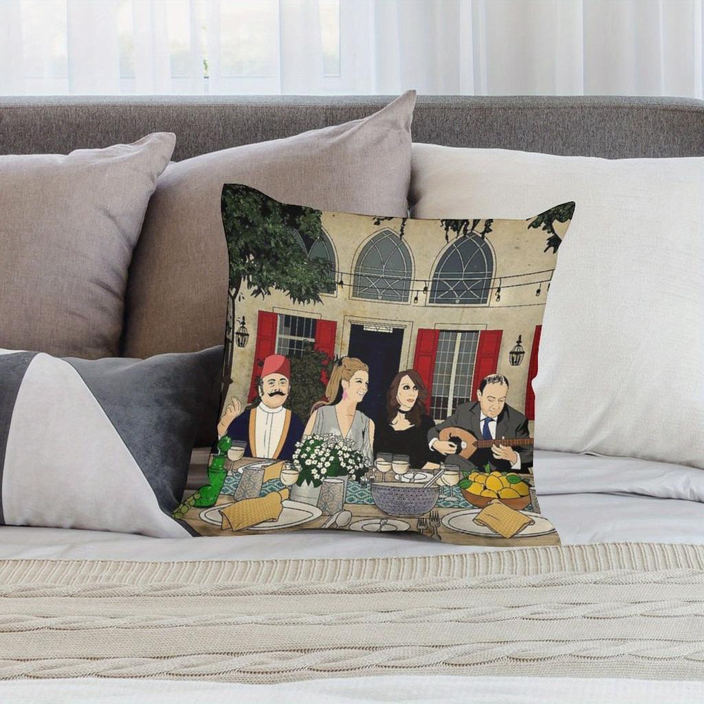 pc Lebanese Party Pillow Cover Arabic Dining Scene Guitarist Print Traditional Lebanese Home Decor Cushion Case