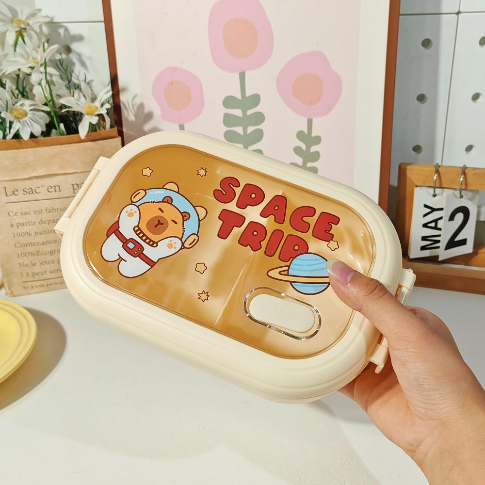 

Cute Capybara Lunch Box 1320ml Large Capacity Grid Meal Boxes Portable Seal Crisper for Outdoor Picnic School білий