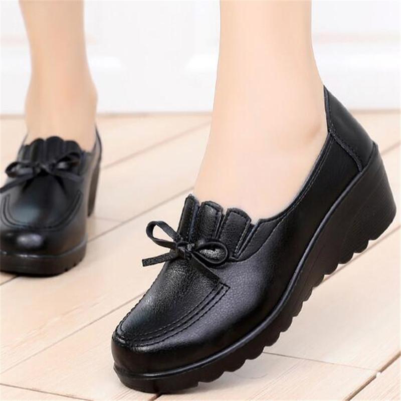 Fashion Spring Autumn Women's Fashion Pumps Shoes Lace Up Woman Wedge Casual Single Shoes Mother High Heels Work Shoes