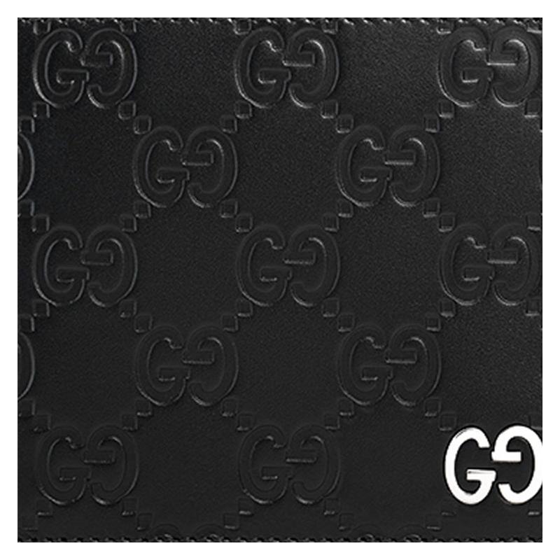 Gucci Silbernes Etikett Double G Logo für Presbyopie Kurzes Bifold Gelochte Leder Geldbörse Herren Schwarz