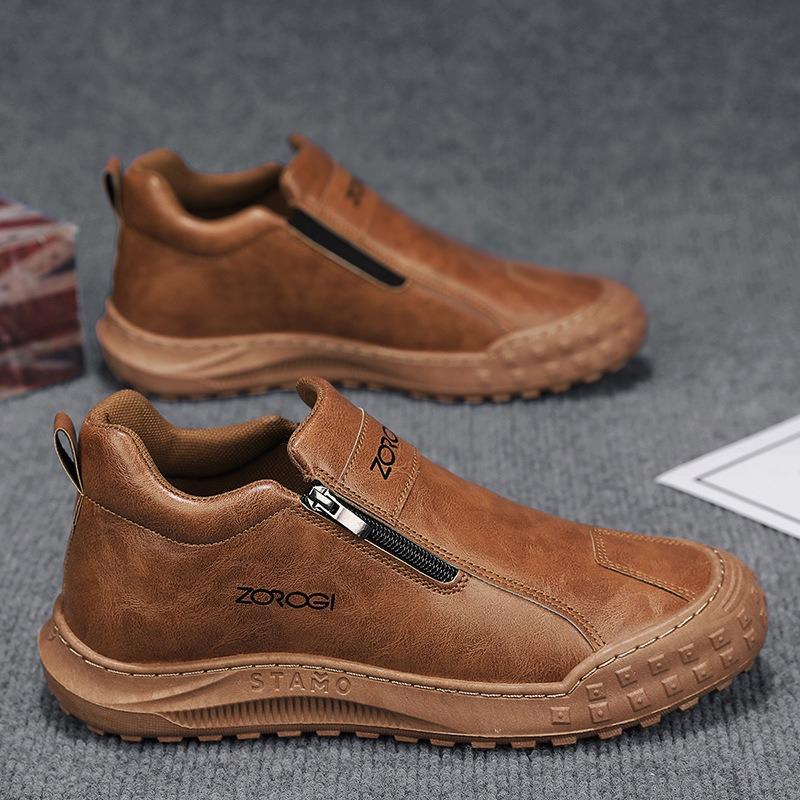 

Мужская обувь весна новая молния спортивная повседневная кожаная обувь ленивая одна педаль нескользящая износостойкая трудовая страховка прилив обувь 44 коричневый