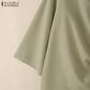 ZANZEA Damen Lässiges Rundhals 3/4-Ärmel Lockere Bluse mit Kordelzug
