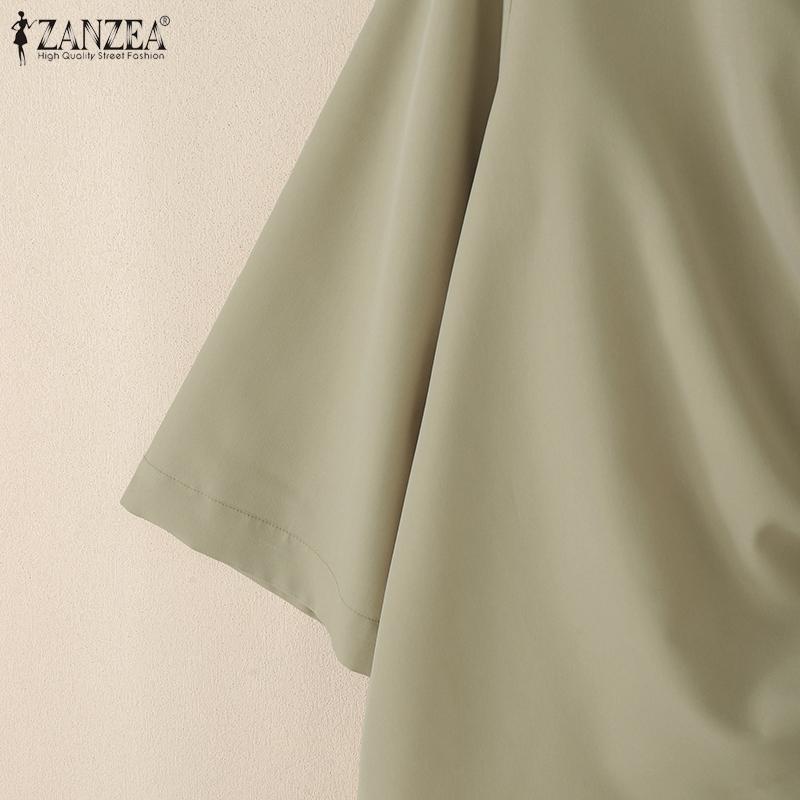 ZANZEA Damen Lässiges Rundhals 3/4-Ärmel Lockere Bluse mit Kordelzug