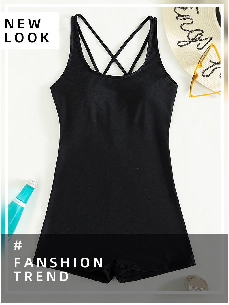 

2025 Женский сексуальный купальник с открытой спиной, юбка-брюки - Европейский и американский стиль, консервативный, дизайн с плоской линией бедра Large чёрный