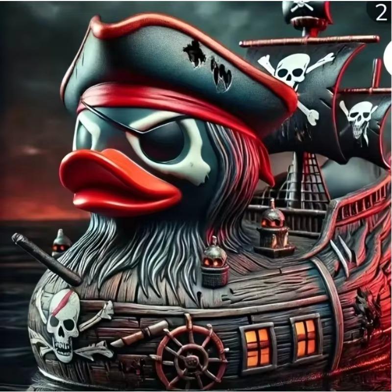 Resin Pirate Ship Duck Statue Ornament,Pirate Ship Duck Figures for Indoor Seafaring Theme Decor for Bedroom, Halloween,  Christmas, Easter