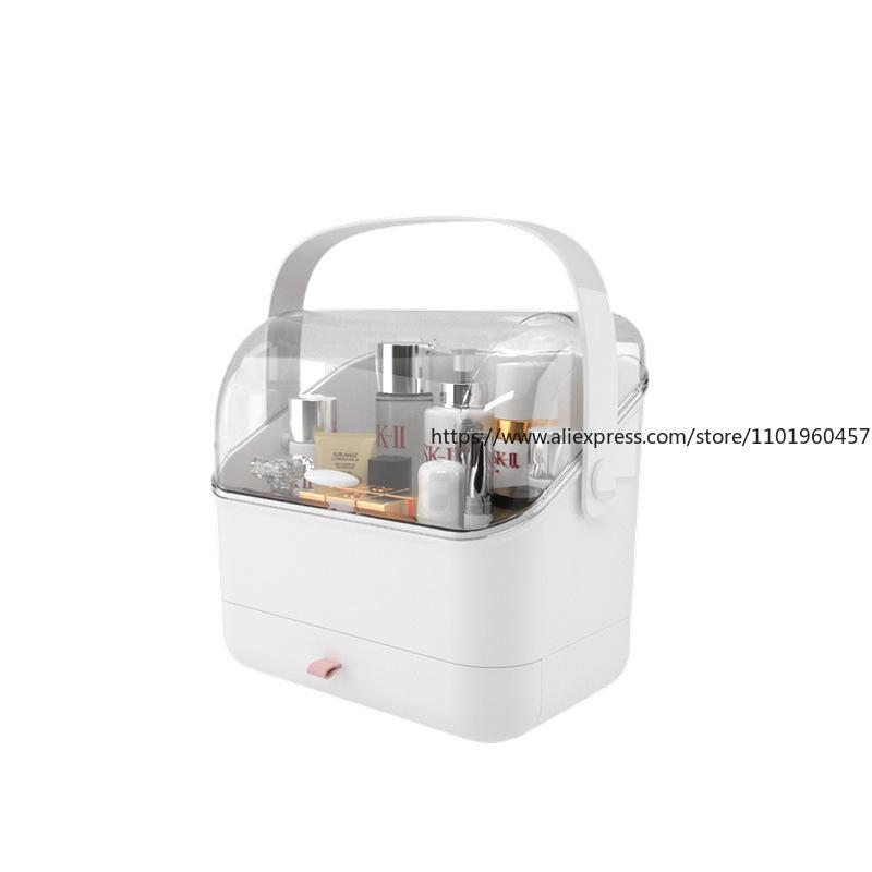 Multi-Functional Transparent Cosmetic Storage Box Handheld Drawer Organizer with Dividers Home Vanity Skincare Case