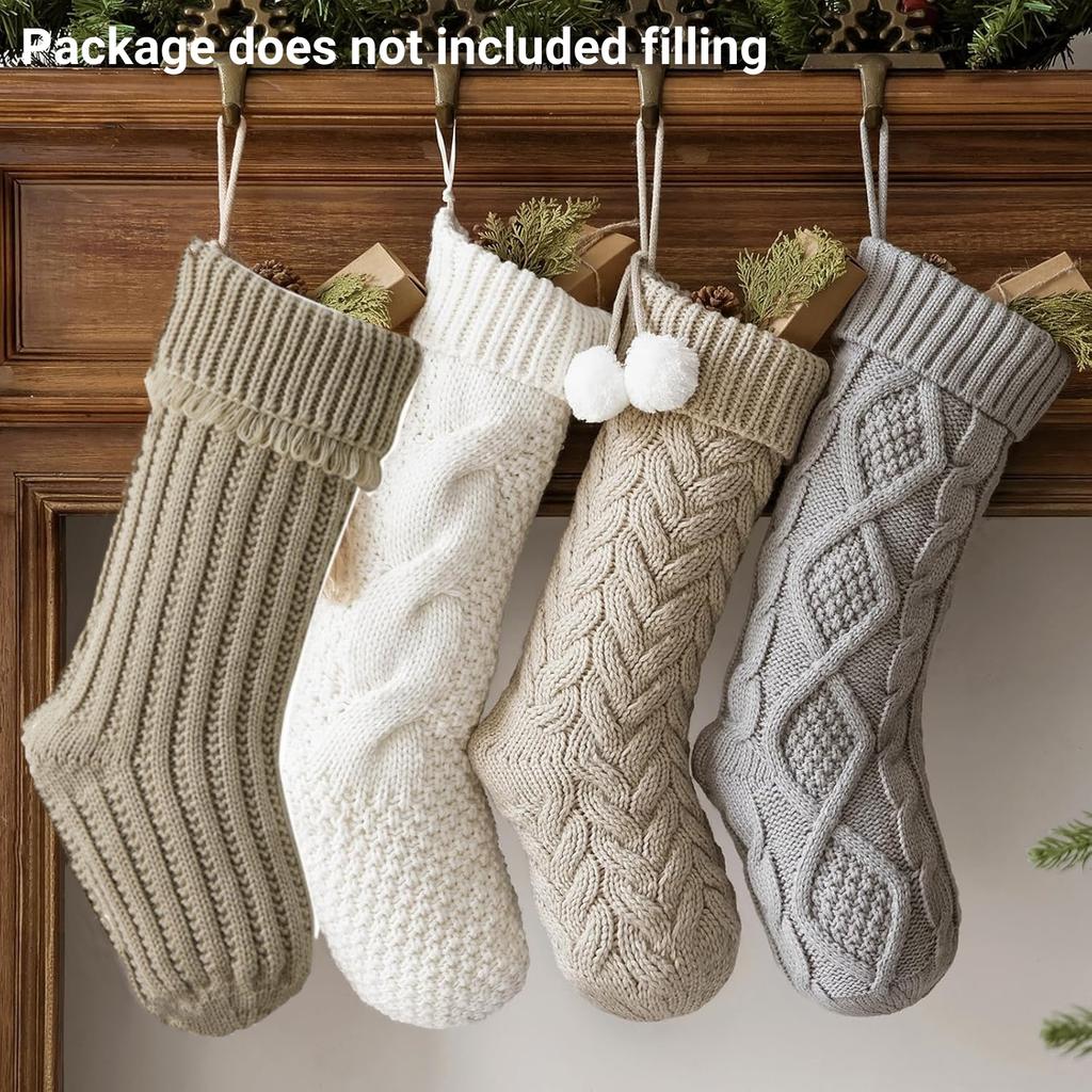 3/4Pack Christmas Stockings 18In Rustic Cable Knit Fireplace Stockings Xmas Rustic Stocking Decorations for Family Holiday Party