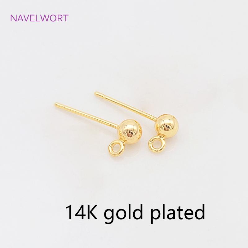S925 Sterling Silver Pin Findings 14K Gold Plated Ball Shape Stud Earring Base For DIY Jewelry Making Accessories Wholesale
