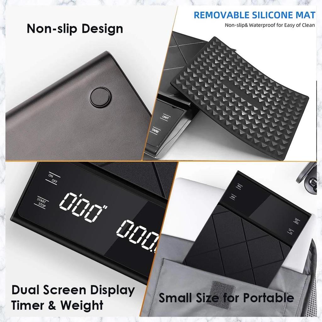 3kg/0.1g Digital Kitchen Weight Grams Electronic Balance High Precision Coffee Scale Portable With Timer Food Espresso Scale LCD Display