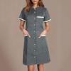 Women's Casual Workwear Solid Color V Neck Short Sleeved Button Pocket Loose Caregiver Dress