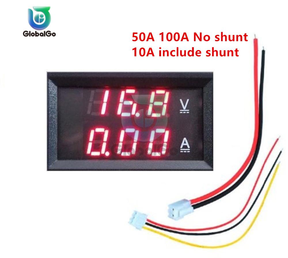 Digital Car Voltmeter Ammeter Motorcycle Voltage Indicator Tester Current Meter Tester 12V 2pin 3pin Cable DC100V 10A 50A 100A