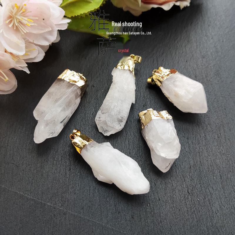 Yasa Jewelry Gold-Plated Natural White Crystal Irregular Pendant Sweater Chain