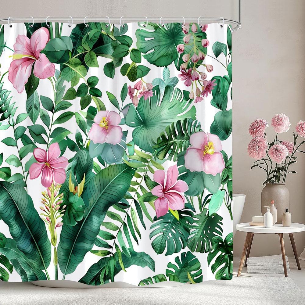 Beautiful Botanical Floral Shower Curtain Green Leaf Multicolour Flower Watercolour Style Art Home Shower Curtain Bathroom Decor