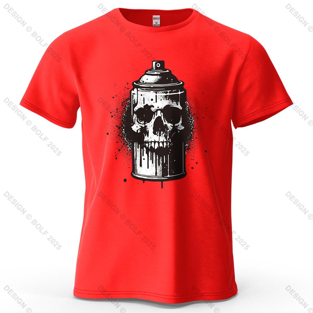 Skull Spray Can Printed Men's T-Shirt 100% Cotton Oversized Dark Graphic Tees for Women Tops Tees Casual Streetwear