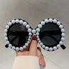 Retro Round Design Shades Women Chic White Pearl Decor Sunglasses Original Brand High Quality Vacation Beach Sun Glasses