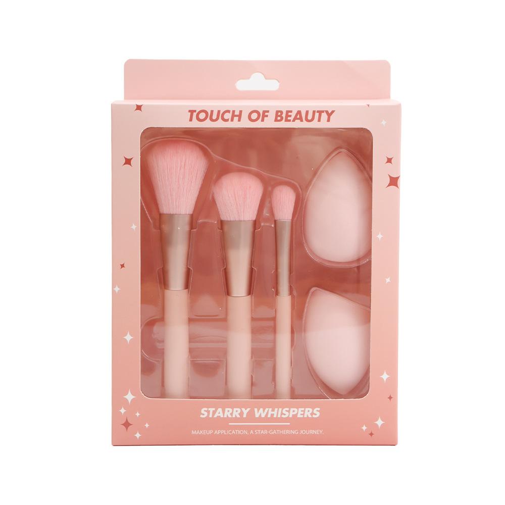 Makeup Brush Puff Set, Full Set, Loose Powder Brush, Blush Brush, Eyeshadow Brush 3 Brushes, 2 Water Droplets, Beveled Beauty Blender