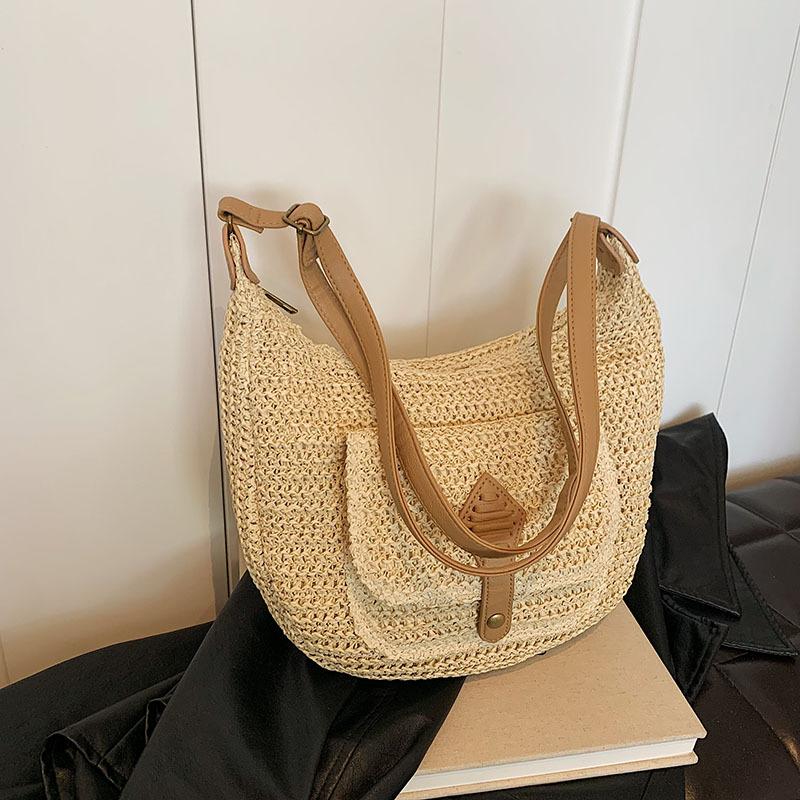 

Винтажная соломенная плетеная сумка женская летняя морская пляжная сумка-мессенджер через плечо с седлом подмышкой плетеная большая сумка