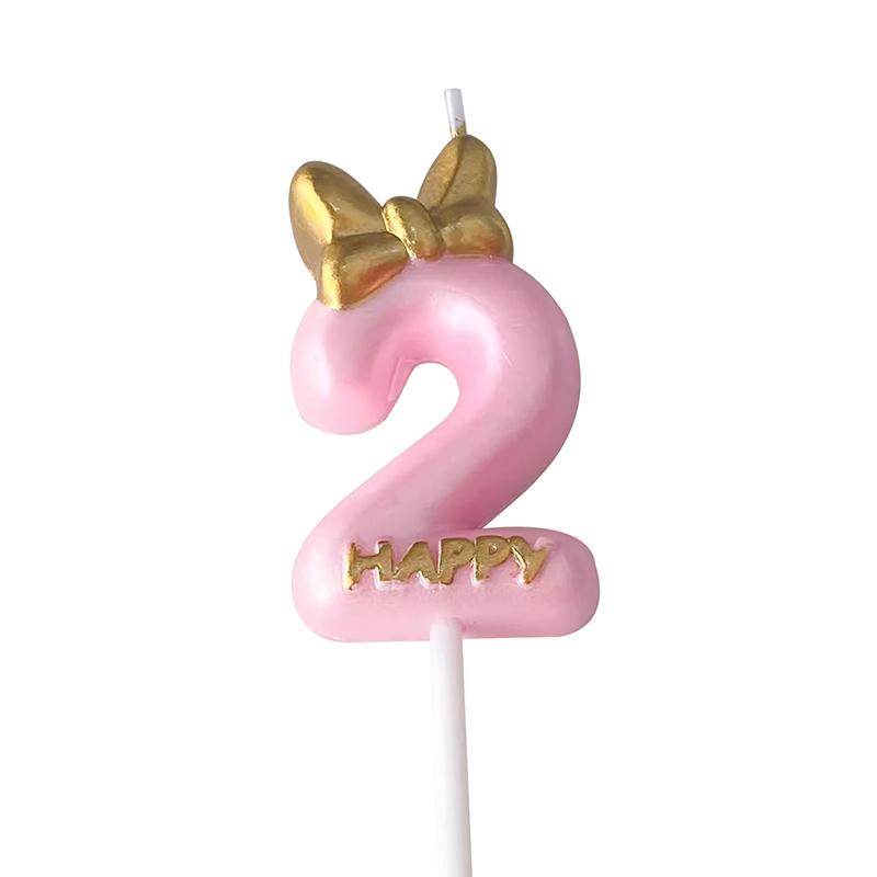 Gold Pink Bow Number Candles Birthday Candle Cake Decoration Digital 0-9 Cake Topper Decor Baby Shower Anniversary Day Decor