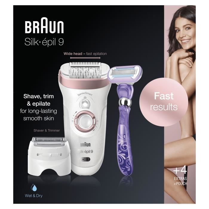 Epilatore elettrico BRAUN Silk-épil 9 9/870 SensoSmart - 7 accessori - Wet & Secco - Oro e rosa