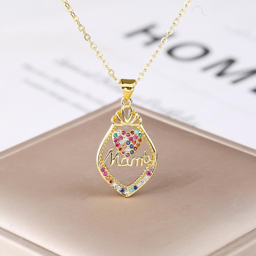Hot Sale Sparkling Romantic Pendant Mother's Day Birthday Party Mom Letter Necklace Gold Plated Inlaid Zircon Charms Gift