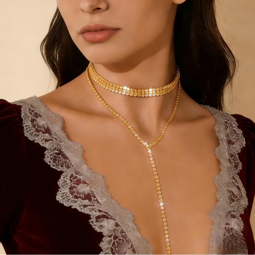 Black Rhinestone Multi-layer Tassel Necklace: Elegant European & American Fashion Jewelry