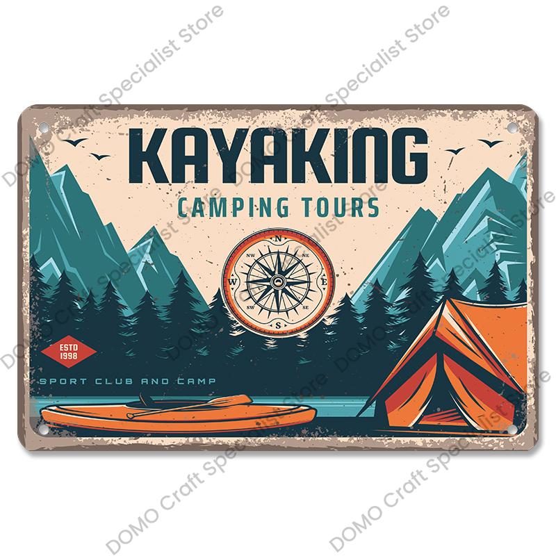 Camping Abenteuer Plaketten Vintage Metall Platte Berg Reise Campervan Touren Retro Metall Zeichen Wand Dekor Reise Club Camping Autos