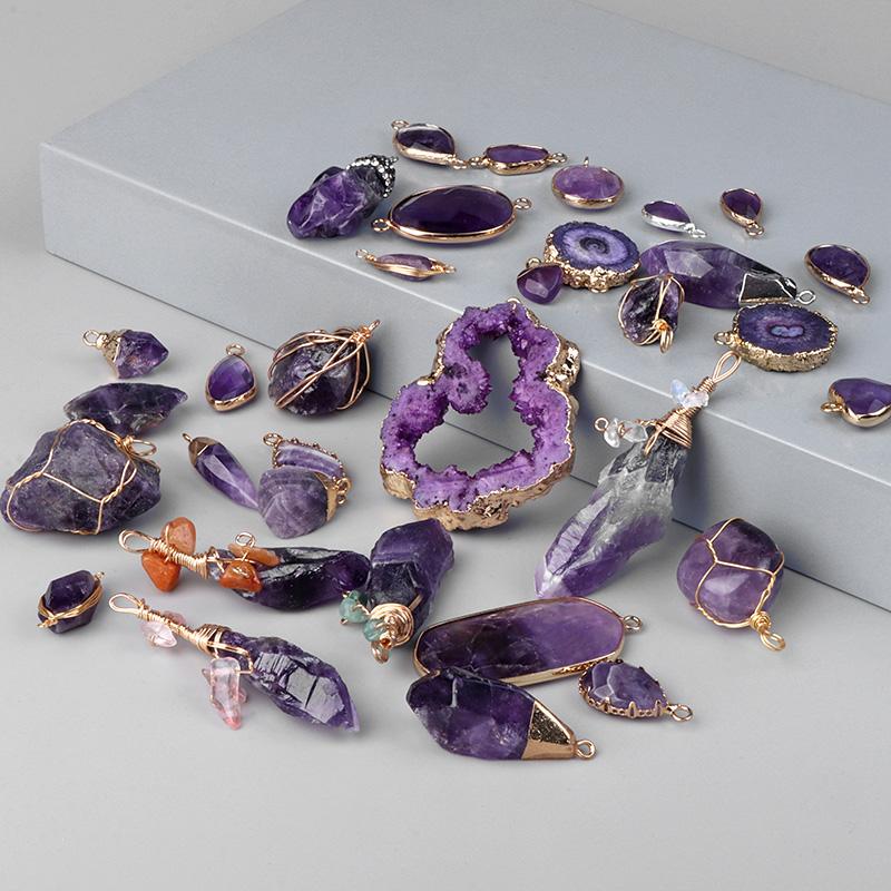 Natural Slice Stone Amethysts Purple Pendant Quartz Crystal Irregular Charm For Handmade Jewelry Making Necklace Earring Diy