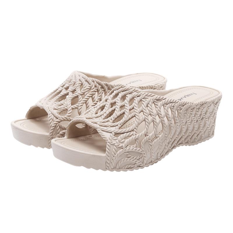 Women's 2025 Fashion High Heel Non-Slip Slippers - Summer Hollow Out, Comfortable, Thick Sole, One-Strap Design for Outdoor Use