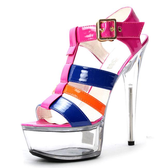 2025 summer new women's shoes versatile stiletto high heels T-type straps patent leather waterproof table crystal sandals