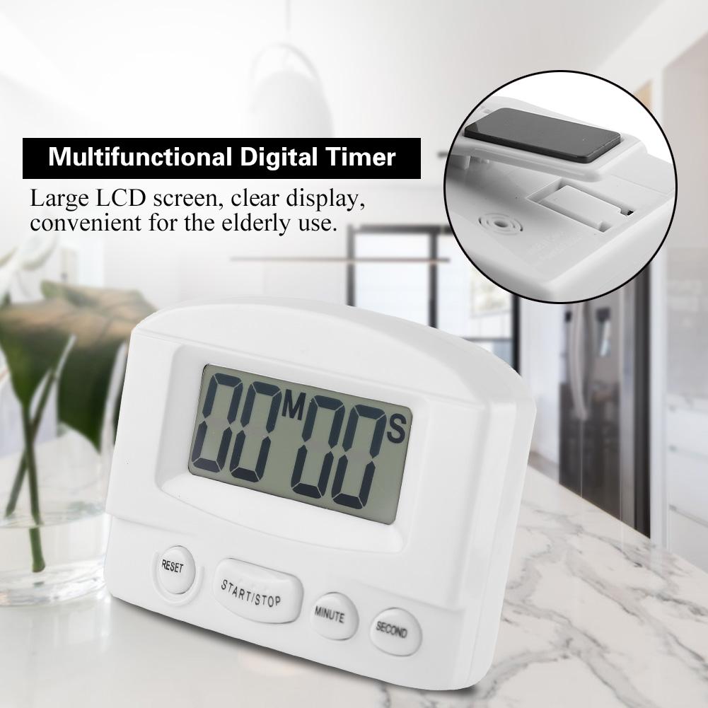 Portable Digital Clock Countdown Timer Large LCD Display Kitchen Use (Black)