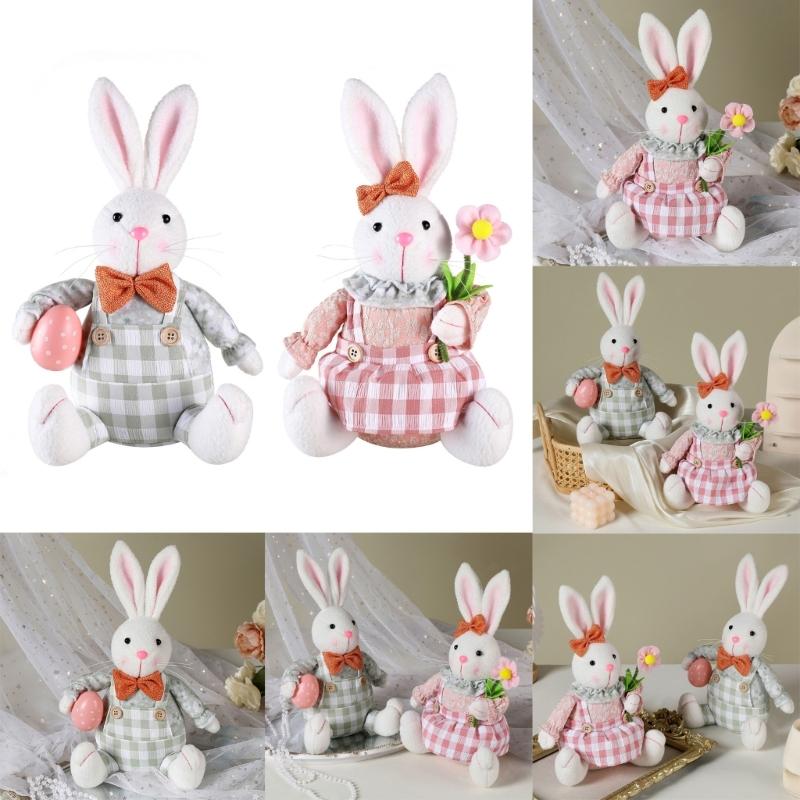 Spring Rabbit Doll Rabbit Figure for Easter Party Decors Kids Holiday Gift Colorful Accent for Windowsill Shelf